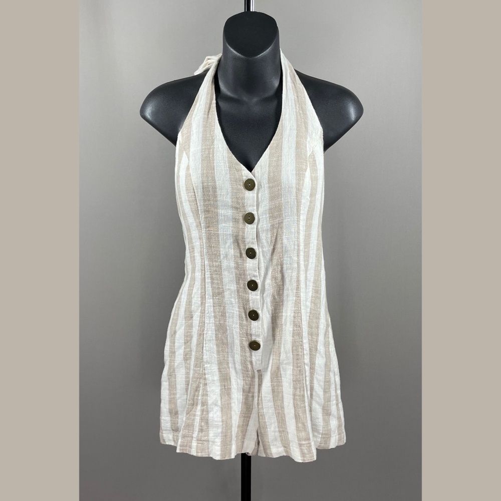 NEW! URBAN OUTFITTERS STRIPED ROMPER! WOMENS SMALL! tan white summer